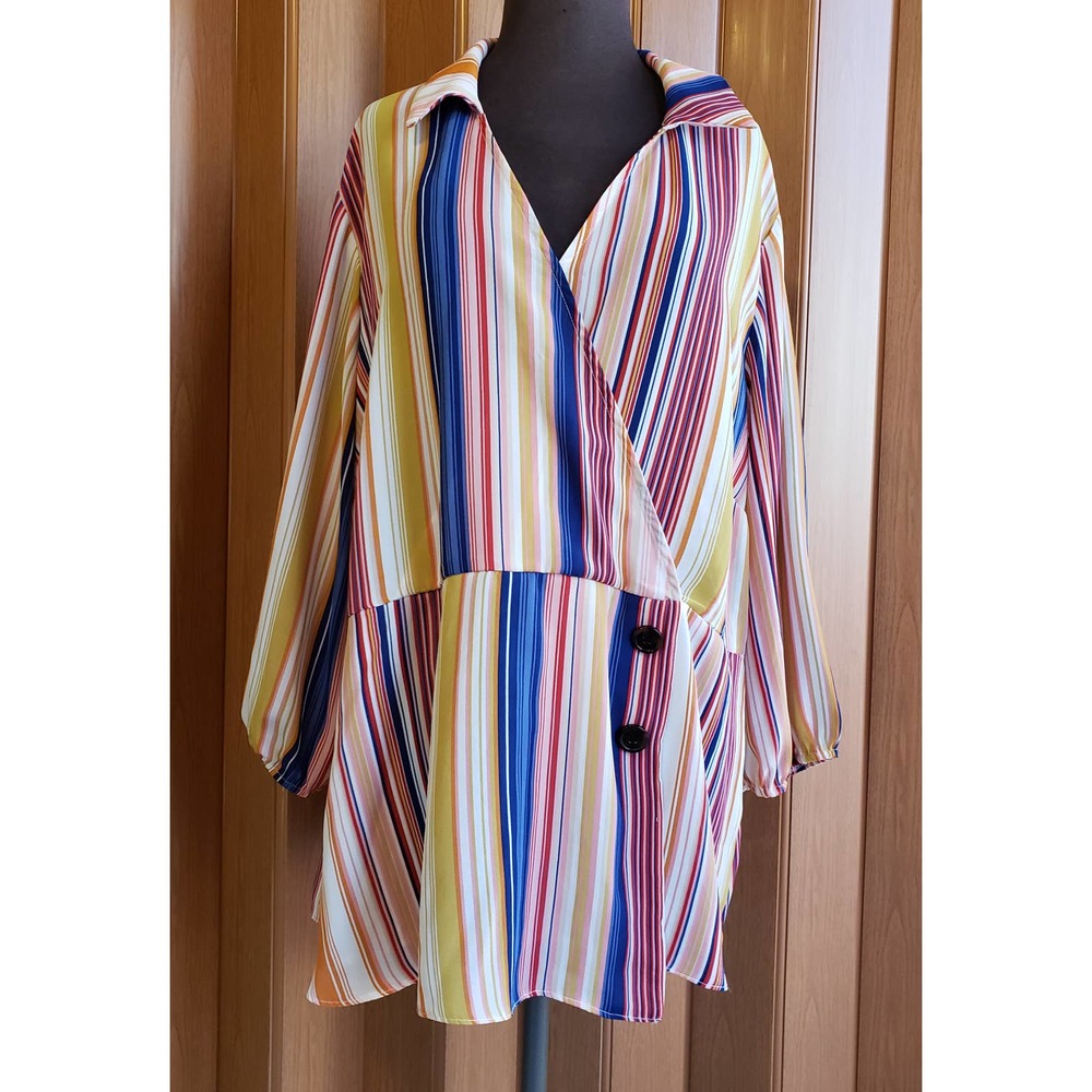 Cato size 18/20W red, yellow & blue long sleeve blouse